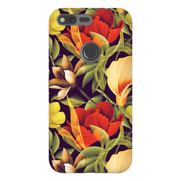 Pixel XL StrongFit Seamless Tropical Flower Plant and Leaf Pattern by ArtsCase