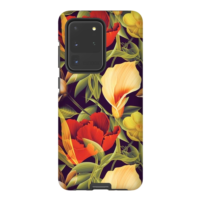 Galaxy S20 Ultra StrongFit Seamless Tropical Flower Plant and Leaf Pattern by ArtsCase