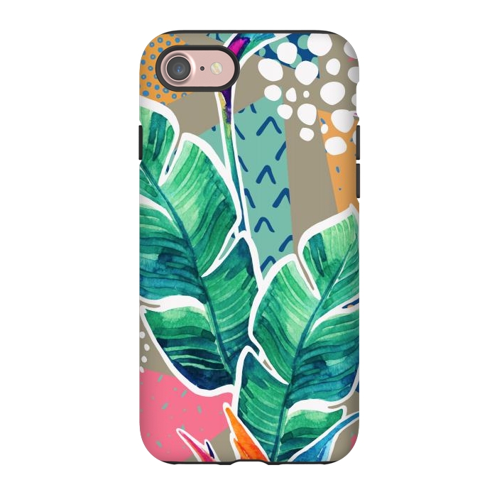 iPhone 7 StrongFit Tropical Flowers Watercolors with Geometric Outline by ArtsCase
