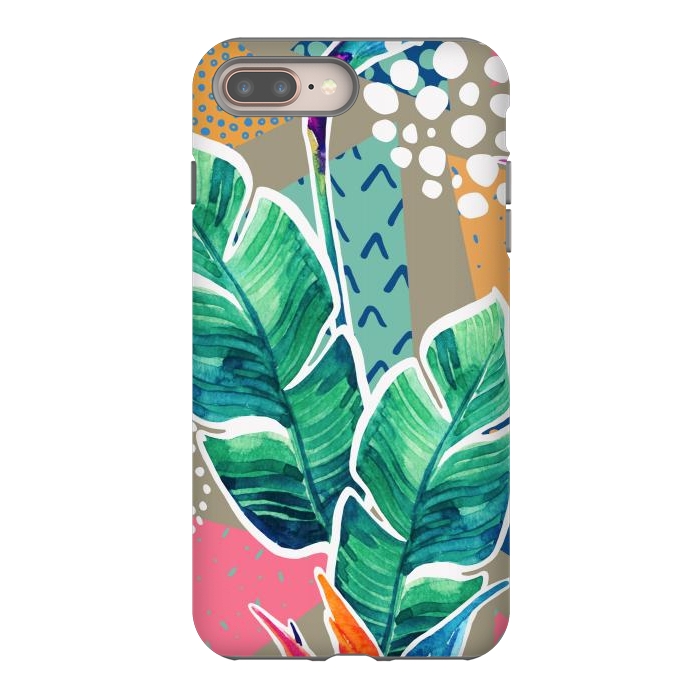 iPhone 7 plus StrongFit Tropical Flowers Watercolors with Geometric Outline by ArtsCase
