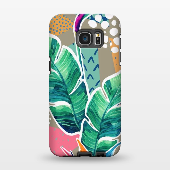 Galaxy S7 EDGE StrongFit Tropical Flowers Watercolors with Geometric Outline by ArtsCase