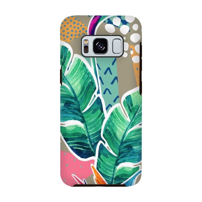 Galaxy S8 StrongFit Tropical Flowers Watercolors with Geometric Outline by ArtsCase
