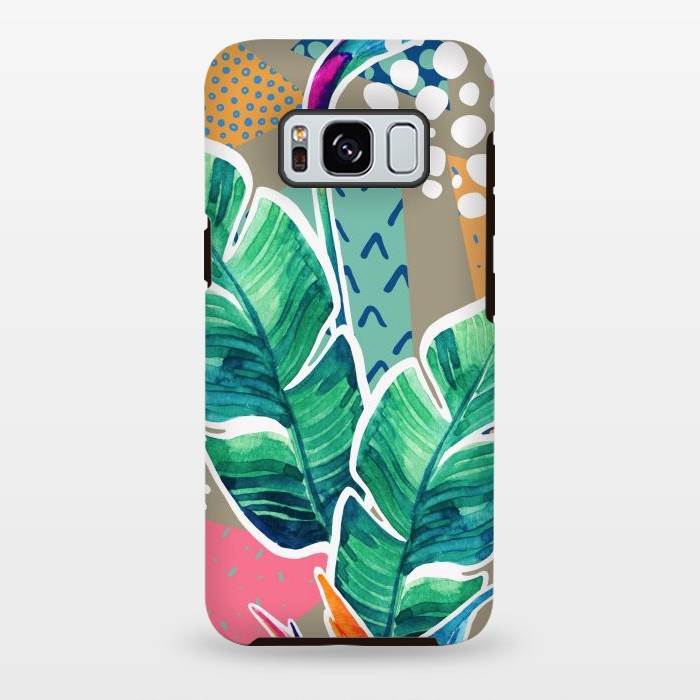 Galaxy S8 plus StrongFit Tropical Flowers Watercolors with Geometric Outline by ArtsCase