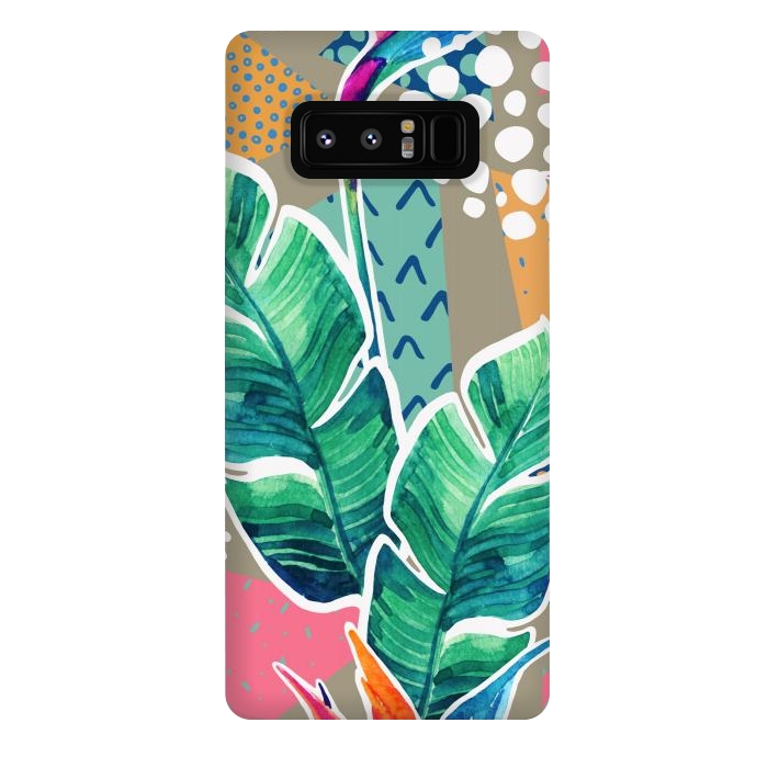 Galaxy Note 8 StrongFit Tropical Flowers Watercolors with Geometric Outline by ArtsCase