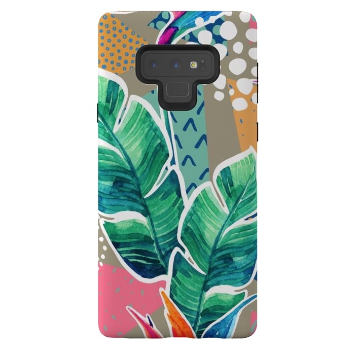 Galaxy Note 9 StrongFit Tropical Flowers Watercolors with Geometric Outline by ArtsCase
