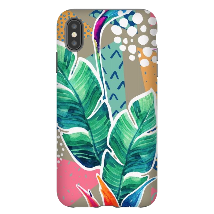 iPhone Xs Max StrongFit Tropical Flowers Watercolors with Geometric Outline by ArtsCase