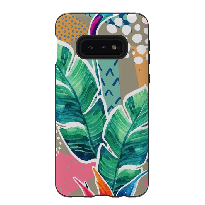 Galaxy S10e StrongFit Tropical Flowers Watercolors with Geometric Outline by ArtsCase