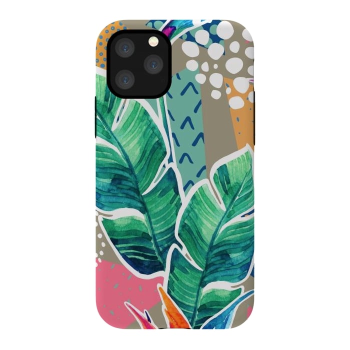 iPhone 11 Pro StrongFit Tropical Flowers Watercolors with Geometric Outline by ArtsCase
