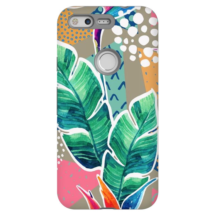 Pixel StrongFit Tropical Flowers Watercolors with Geometric Outline by ArtsCase