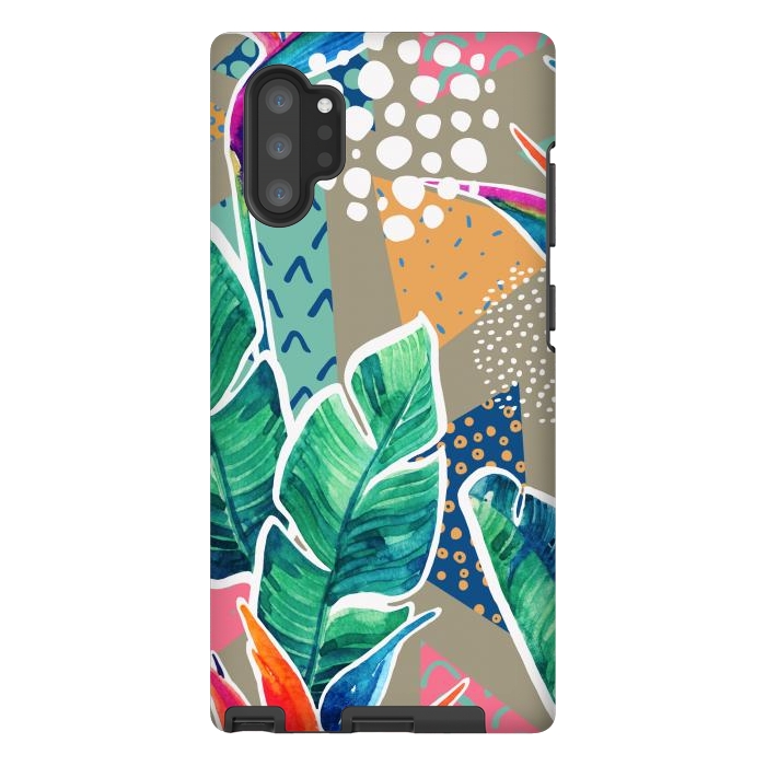 Galaxy Note 10 plus StrongFit Tropical Flowers Watercolors with Geometric Outline by ArtsCase