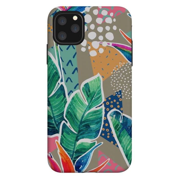 iPhone 11 Pro Max StrongFit Tropical Flowers Watercolors with Geometric Outline by ArtsCase