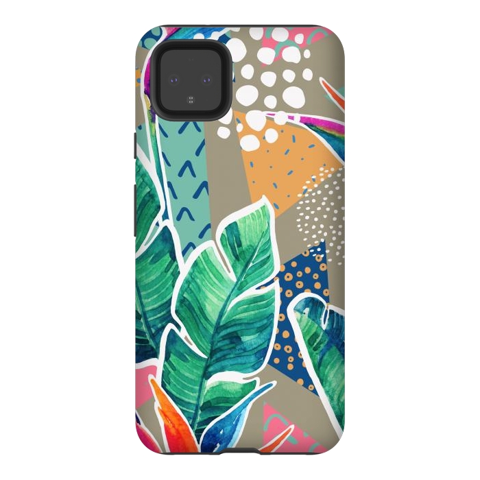 Pixel 4XL StrongFit Tropical Flowers Watercolors with Geometric Outline by ArtsCase