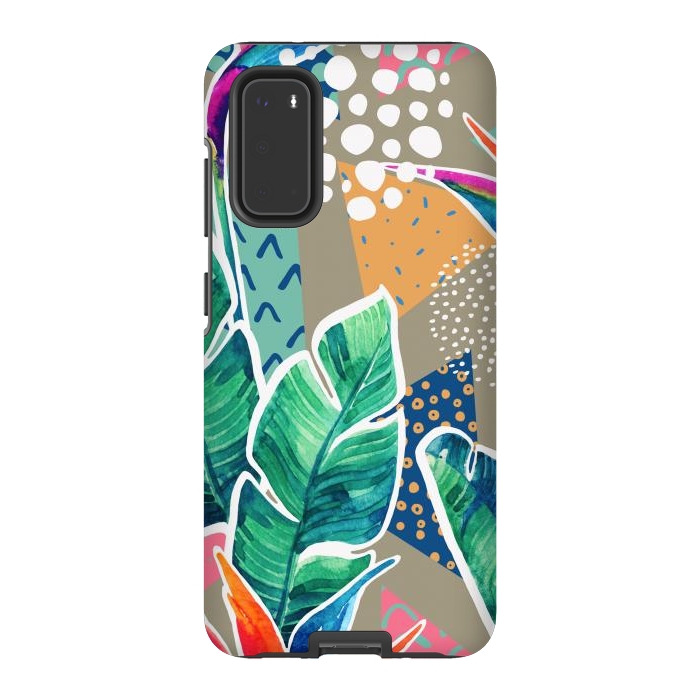 Galaxy S20 StrongFit Tropical Flowers Watercolors with Geometric Outline by ArtsCase