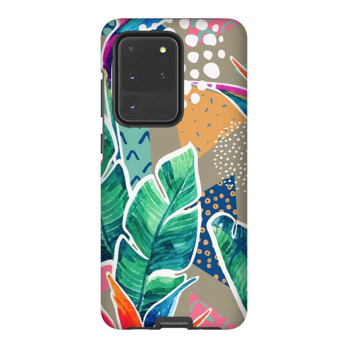 Galaxy S20 Ultra StrongFit Tropical Flowers Watercolors with Geometric Outline by ArtsCase