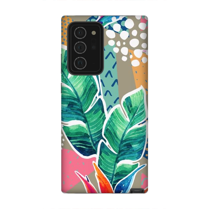Galaxy Note 20 Ultra StrongFit Tropical Flowers Watercolors with Geometric Outline by ArtsCase