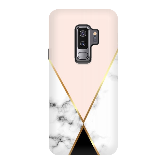 Galaxy S9 plus StrongFit Vector Marble Geometric Background with Black and Gold Triangles by ArtsCase