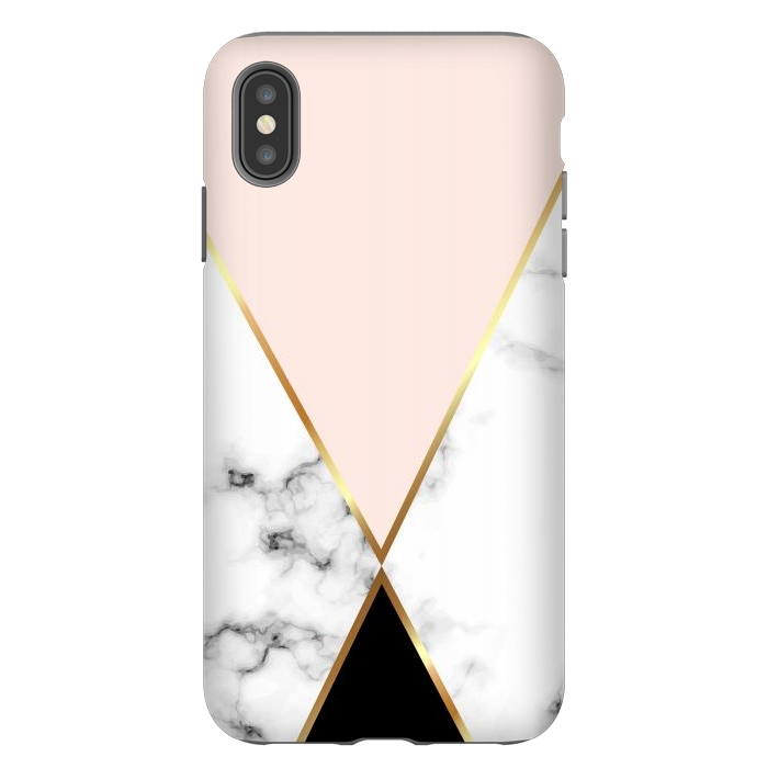 iPhone Xs Max StrongFit Vector Marble Geometric Background with Black and Gold Triangles by ArtsCase