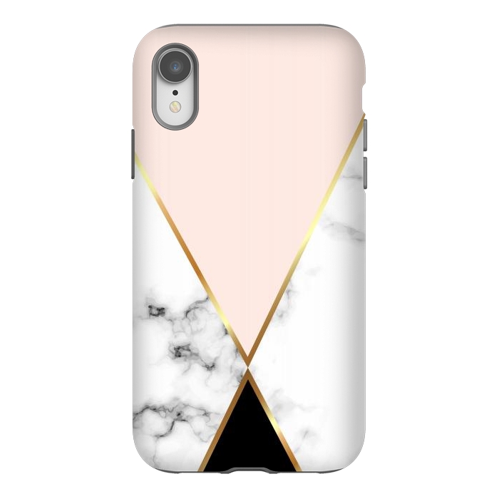 iPhone Xr StrongFit Vector Marble Geometric Background with Black and Gold Triangles by ArtsCase