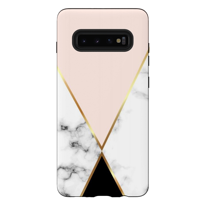 Galaxy S10 plus StrongFit Vector Marble Geometric Background with Black and Gold Triangles by ArtsCase