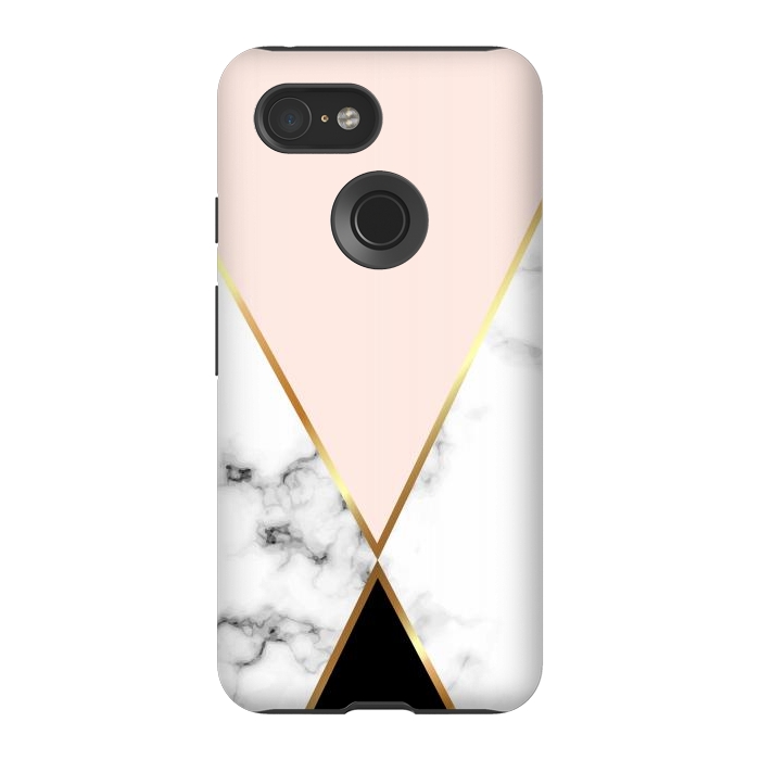 Pixel 3 StrongFit Vector Marble Geometric Background with Black and Gold Triangles by ArtsCase