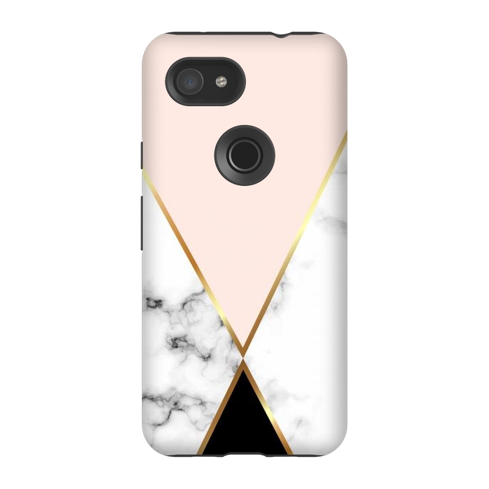 Pixel 3A StrongFit Vector Marble Geometric Background with Black and Gold Triangles by ArtsCase