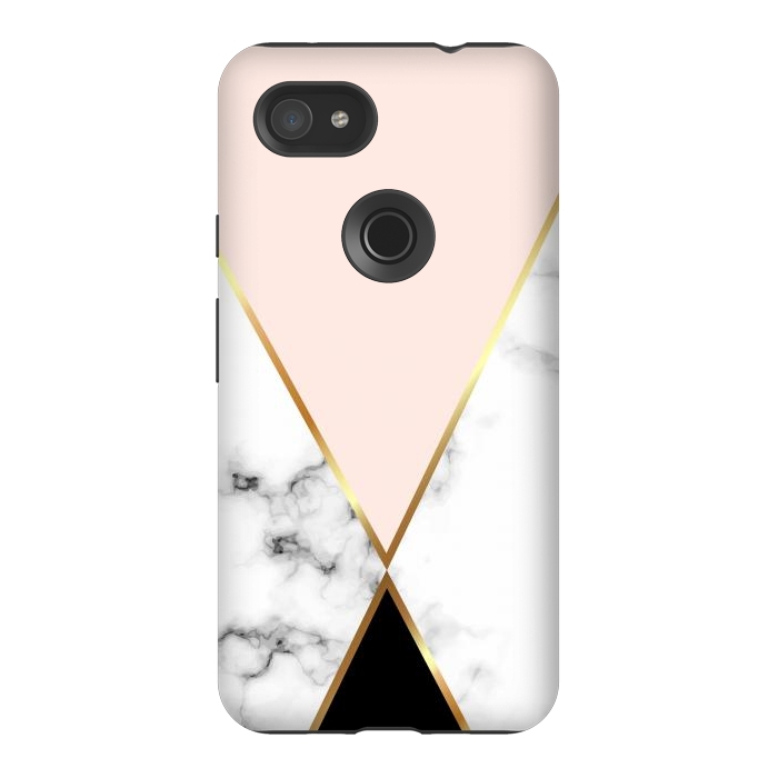 Pixel 3AXL StrongFit Vector Marble Geometric Background with Black and Gold Triangles by ArtsCase