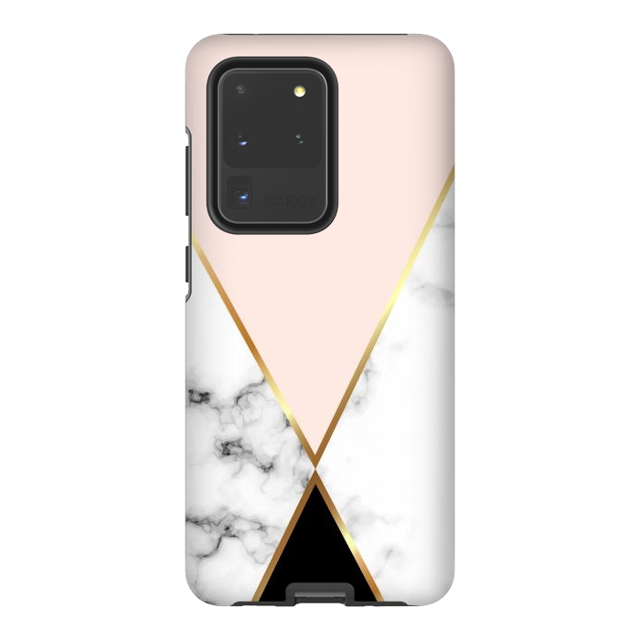 Galaxy S20 Ultra StrongFit Vector Marble Geometric Background with Black and Gold Triangles by ArtsCase
