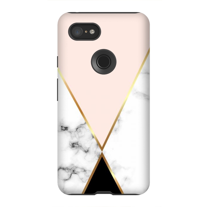 Pixel 3XL StrongFit Vector Marble Geometric Background with Black and Gold Triangles by ArtsCase