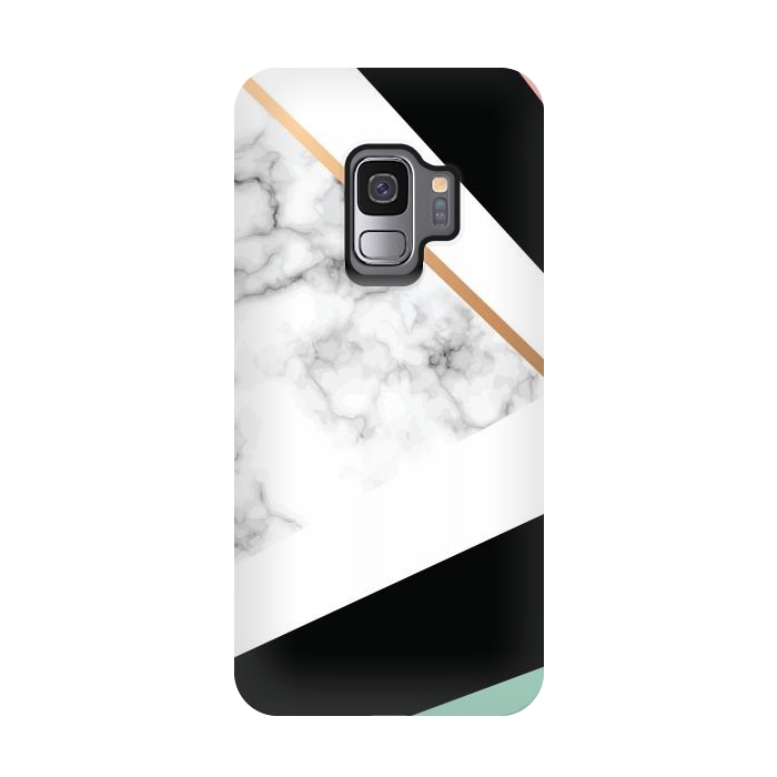 Galaxy S9 StrongFit Vector Marble Texture Design with Golden Geometric Lines by ArtsCase