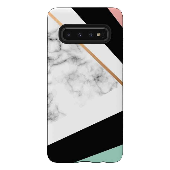 Galaxy S10 StrongFit Vector Marble Texture Design with Golden Geometric Lines by ArtsCase