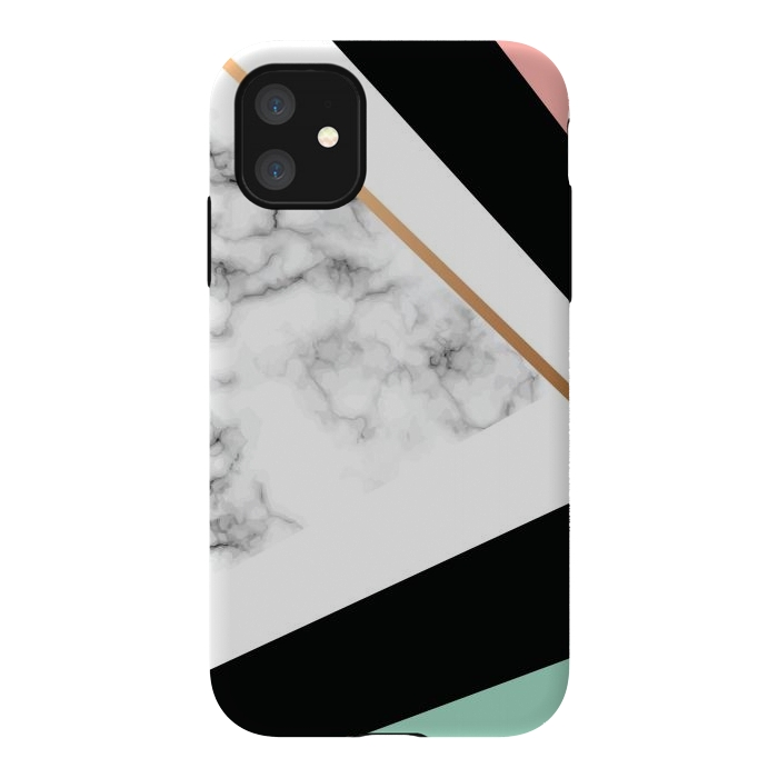 iPhone 11 StrongFit Vector Marble Texture Design with Golden Geometric Lines by ArtsCase