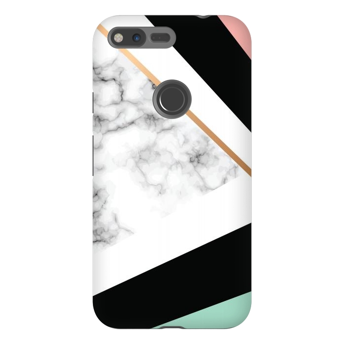 Pixel XL StrongFit Vector Marble Texture Design with Golden Geometric Lines by ArtsCase