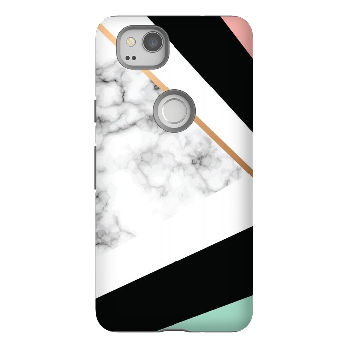 Pixel 2 StrongFit Vector Marble Texture Design with Golden Geometric Lines by ArtsCase