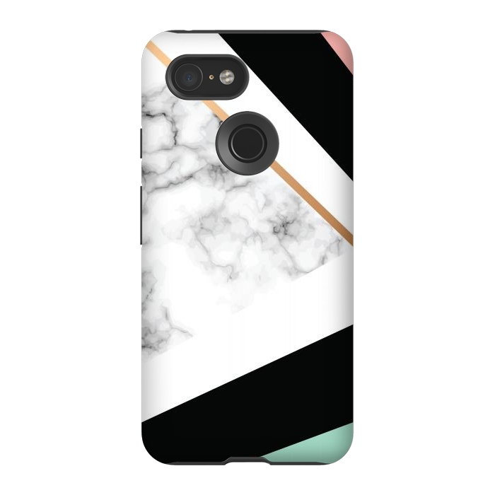 Pixel 3 StrongFit Vector Marble Texture Design with Golden Geometric Lines by ArtsCase