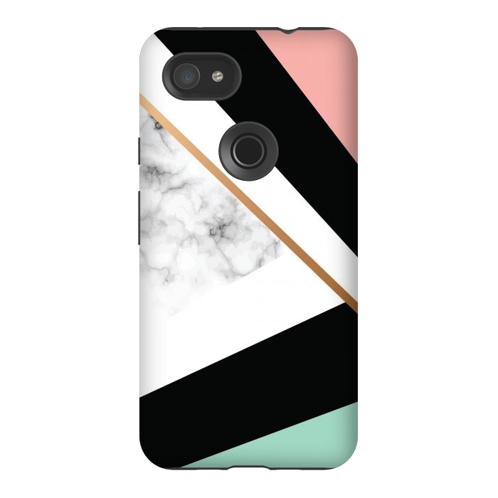 Pixel 3AXL StrongFit Vector Marble Texture Design with Golden Geometric Lines by ArtsCase