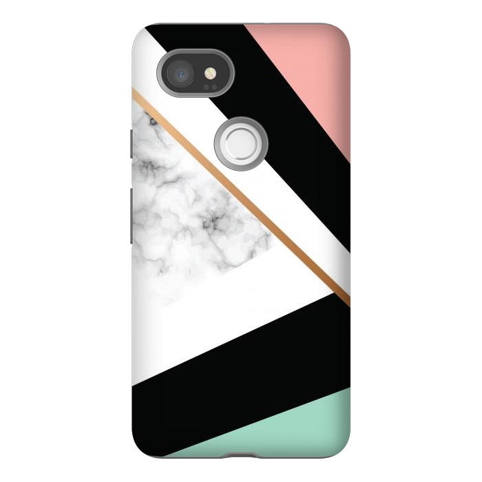 Pixel 2XL StrongFit Vector Marble Texture Design with Golden Geometric Lines by ArtsCase