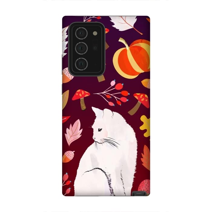 Galaxy Note 20 Ultra StrongFit White cat and autumn nature pattern by Oana 