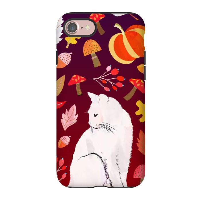 iPhone 7 StrongFit White cat and autumn nature pattern by Oana 