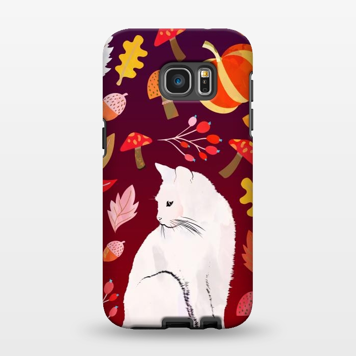 Galaxy S7 EDGE StrongFit White cat and autumn nature pattern by Oana 