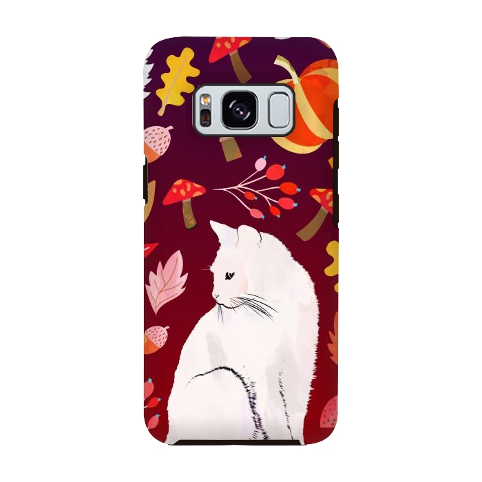 Galaxy S8 StrongFit White cat and autumn nature pattern by Oana 
