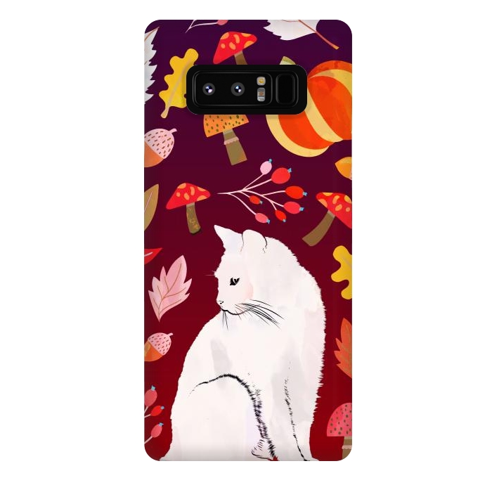 Galaxy Note 8 StrongFit White cat and autumn nature pattern by Oana 