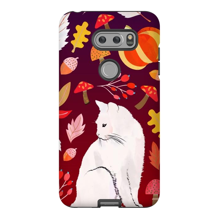V30 StrongFit White cat and autumn nature pattern by Oana 