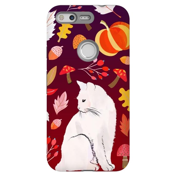 Pixel StrongFit White cat and autumn nature pattern by Oana 