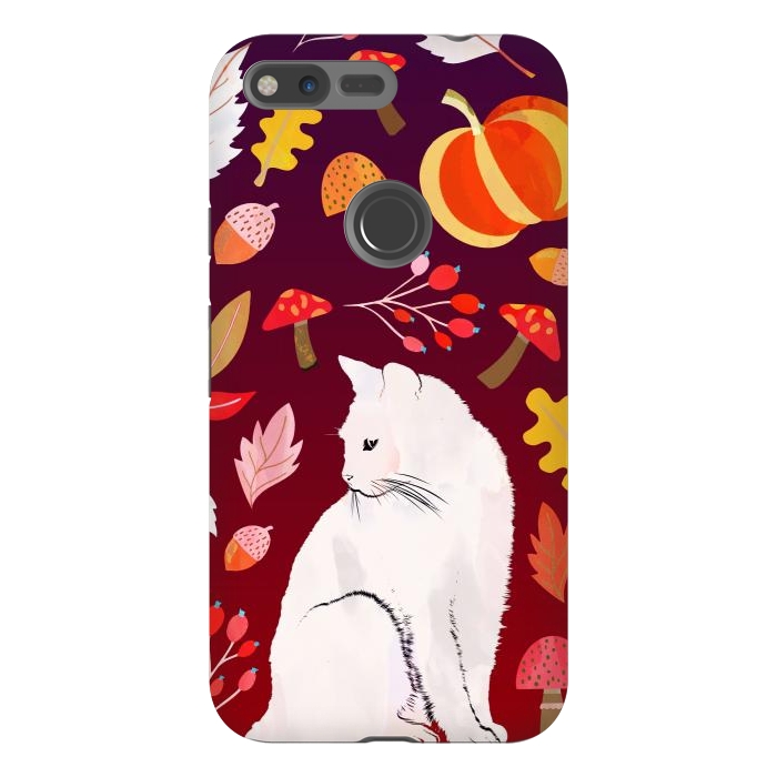 Pixel XL StrongFit White cat and autumn nature pattern by Oana 