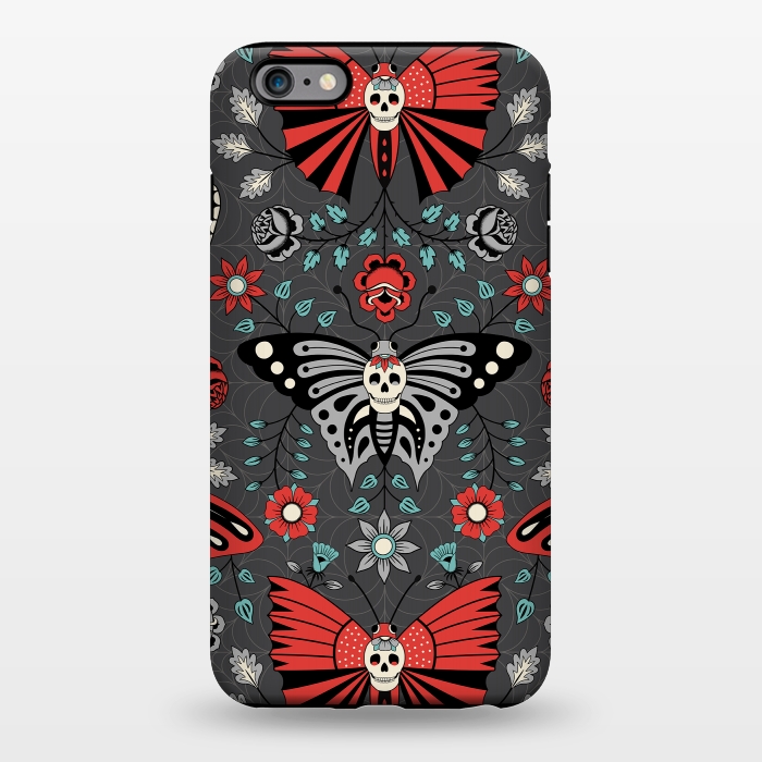 iPhone 6/6s plus StrongFit Gothic Halloween Skulls, Butterflies Flowers on a dark gray background by Portia Monberg