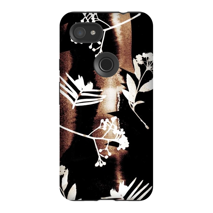 Pixel 3AXL StrongFit Cyanotype brown painted wild plants pattern by Oana 