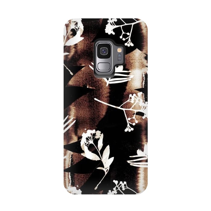 Galaxy S9 StrongFit Cyanotype brown painted wild plants pattern by Oana 