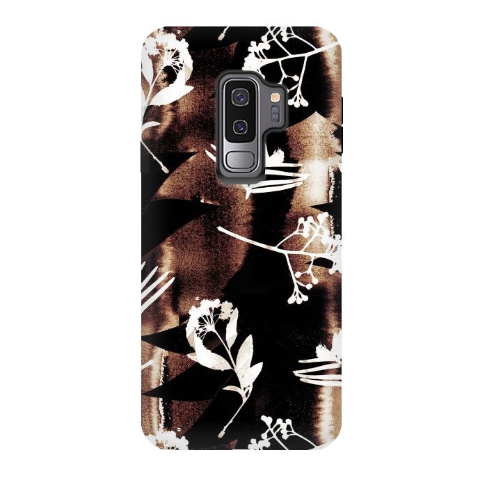 Galaxy S9 plus StrongFit Cyanotype brown painted wild plants pattern by Oana 