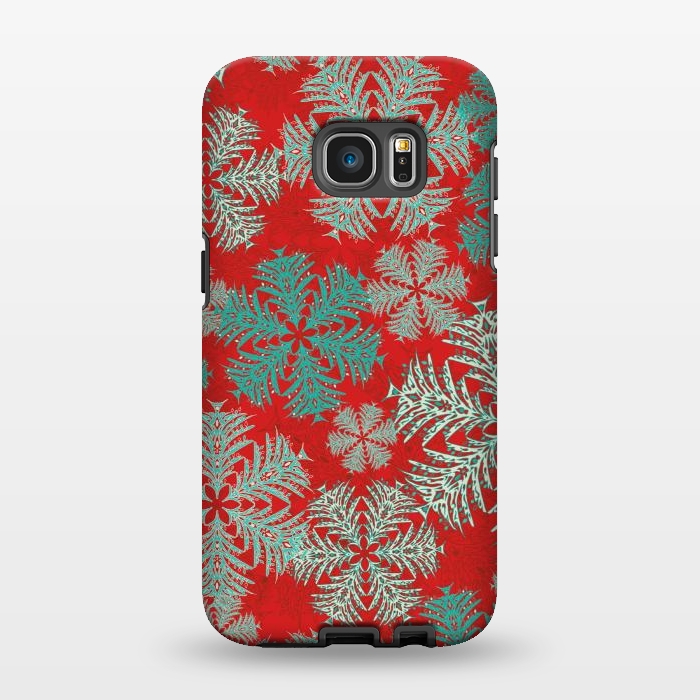 Galaxy S7 EDGE StrongFit Xmas Snowflakes Red Aqua by Lotti Brown
