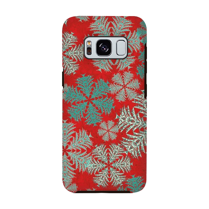 Galaxy S8 StrongFit Xmas Snowflakes Red Aqua by Lotti Brown